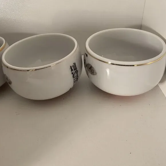 Vintage Japanese Calligraphy & Gilded Thistle Tea Cups - Set of 8